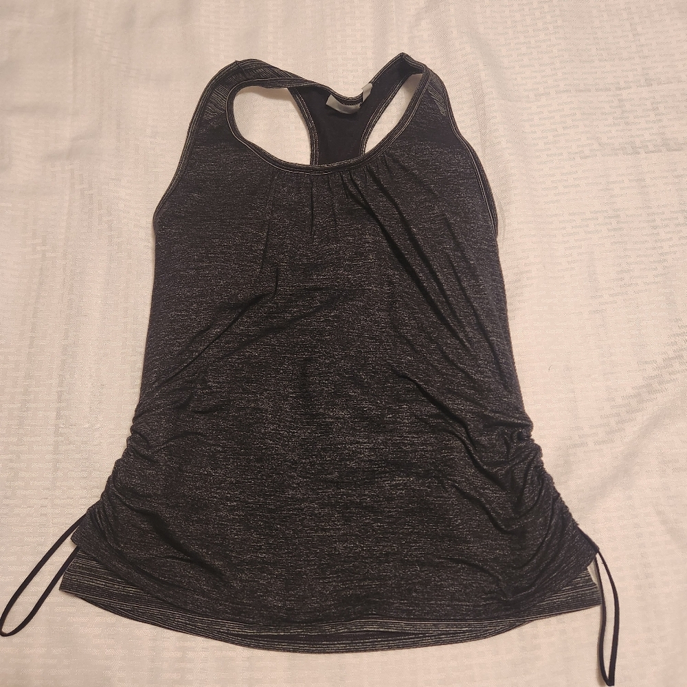 Two Athleta Royal Pigeon Layered Cinch Side Yoga Racer Back Tank Tops sz M - Picture 8 of 12
